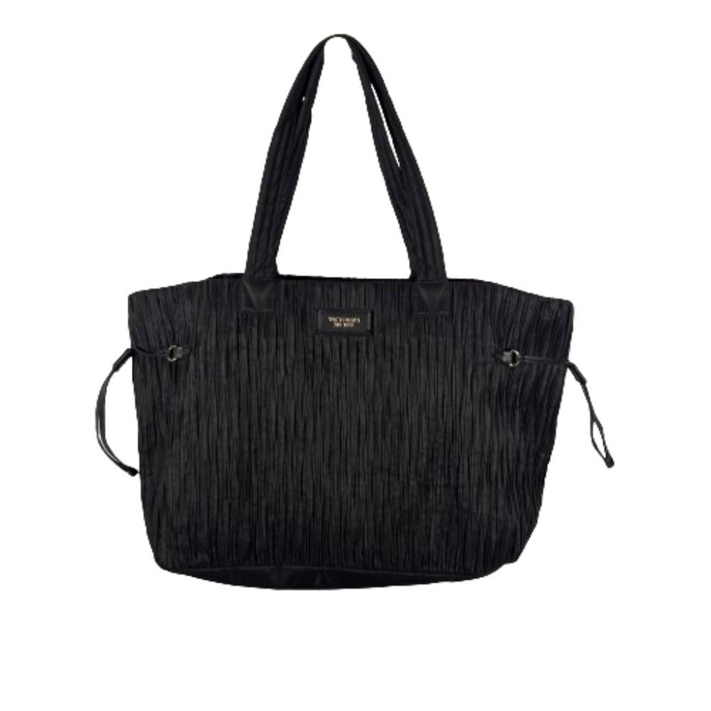 Victoria's Secret Womens Tote Bag Crinkle Nylon‎ Black Travel Vacation Weekend